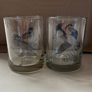 Vintage Duck and Goose Illustrated Rocks Glasses - Set of 2 - Clear
